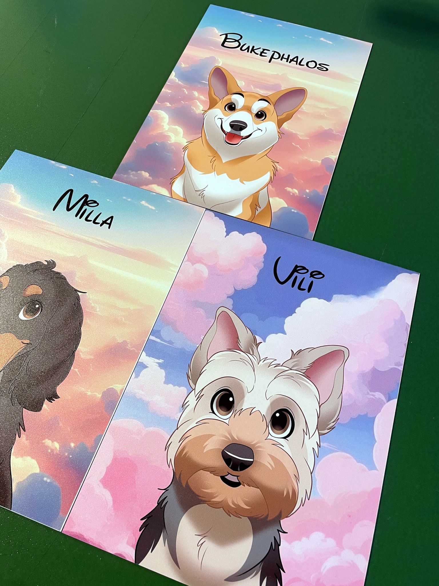 isney stílusú kisállat portrék – egyedi, UV nyomtatással plexi lapra varázsolva, világító dobozban.